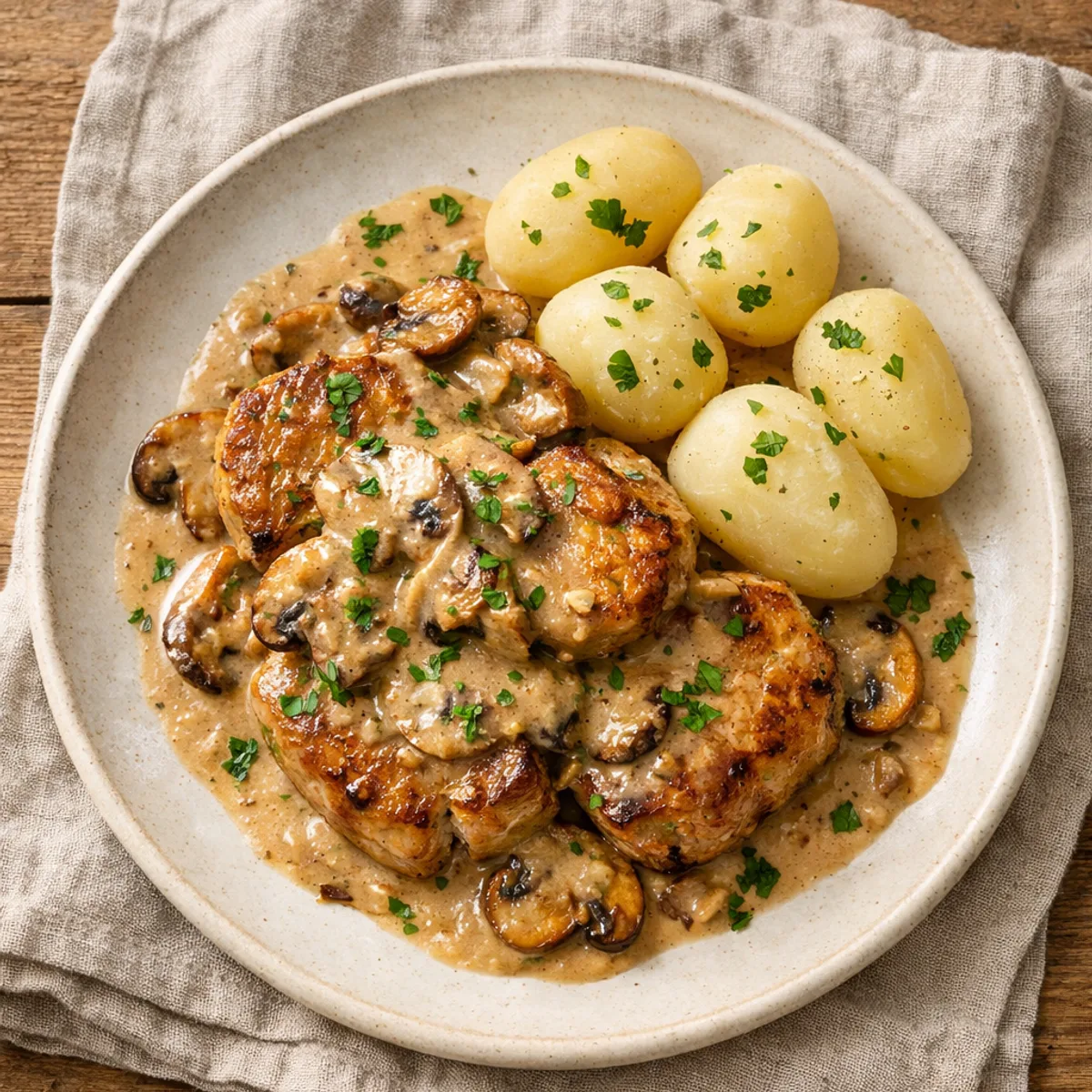 Mørbradbøffer med champignonsovs